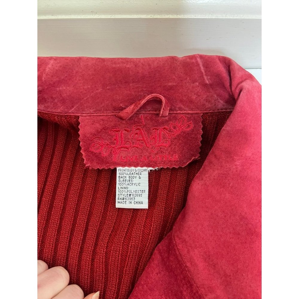 Vintage 90s/Y2K Geuine Red Leather Moto Jacket with Knit Back - Picture 4 of 6